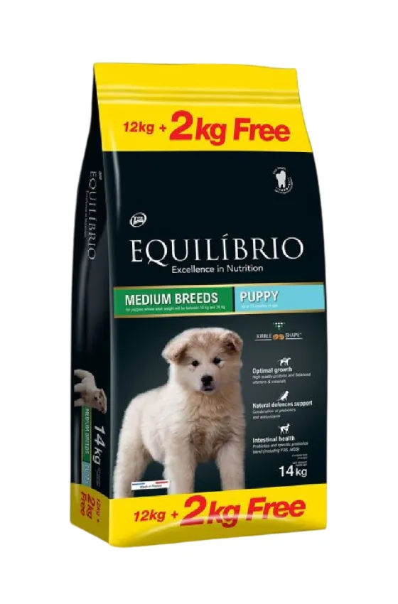 Equilibrio Dog Puppy Medium Breeds 12Kg +2Kg FREE